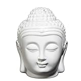 Quemador de Vela de Aceite de Horno de aromaterapia Hueco de cerámica con Cabeza de Buda para Sala de Yoga o meditación (Blanco)