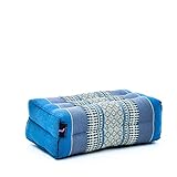 LEEWADEE Bloque de Yoga pequeño – Cojín Alargado para Pilates y meditación, cojín para el Suelo Hecho de kapok Natural, 35 x 18 x 12 cm, Azul Claro