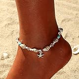 Mayelia Tobillera Boho Starfish Seashell Beach Ankle Bracelet Turquesa Foot Jewelry para mujeres y niñas